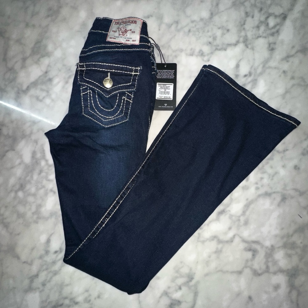 True Religion Becca Big T Flap bootcut Dark Blue Flare Jeans - Picture 5 of 5